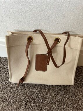 RUE de VERNEUIL Canvas Tote Bag with Brown Leather Trim